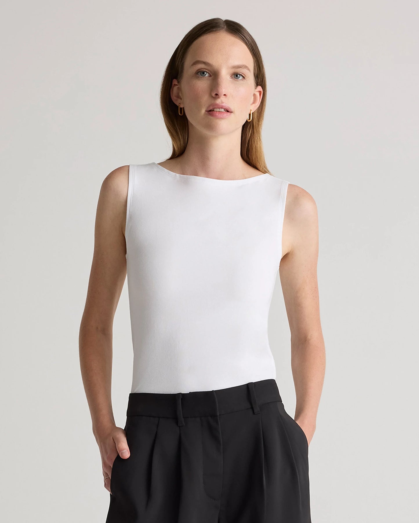 Stretch Cotton Jersey Boat Neck Tank - XS / Heather Grey