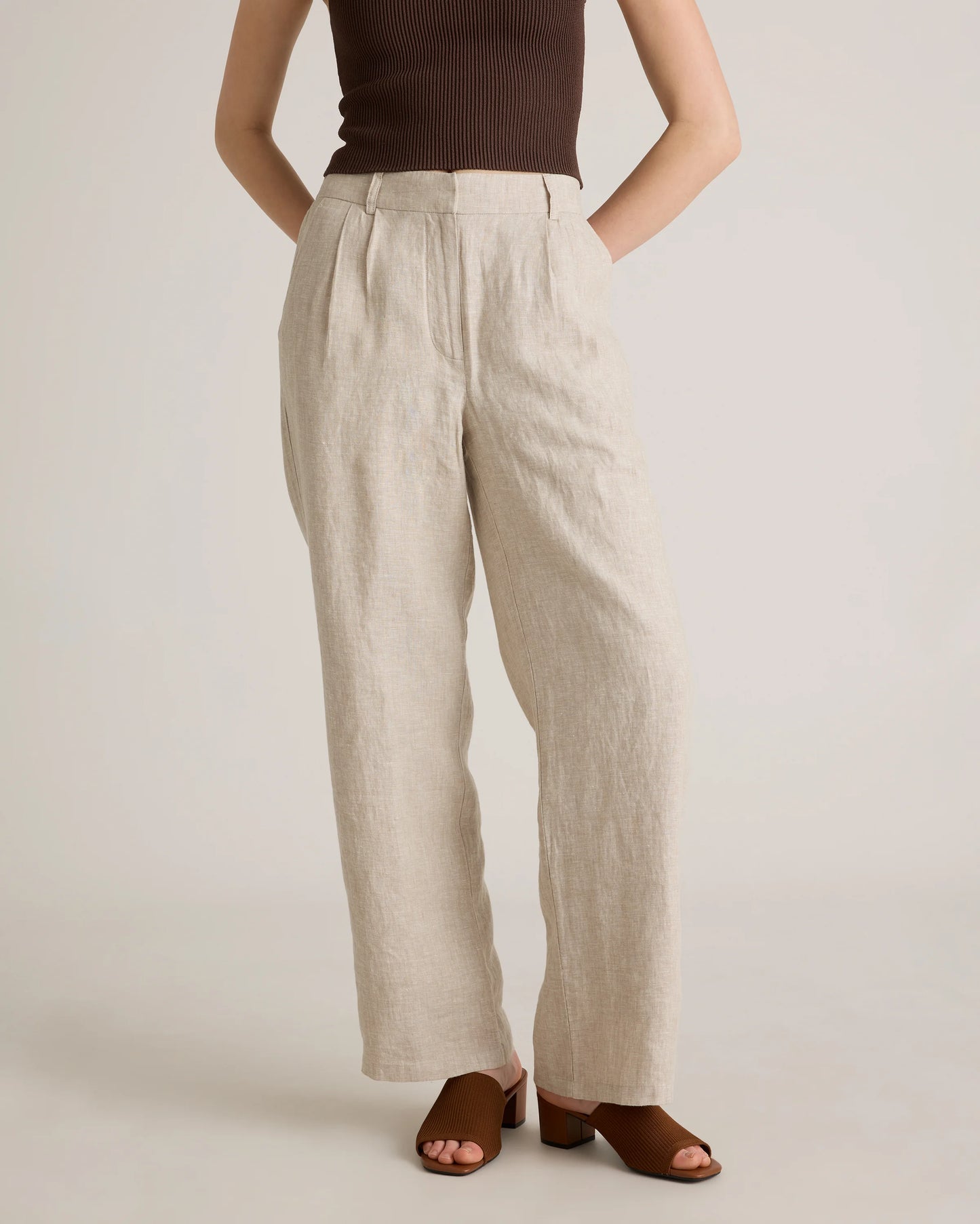 100% European Linen Pleated Trouser - 0 / Bayberry Olive