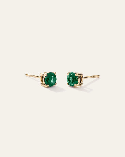 14K Gold Gemstone Solitaire Studs - One Size / Blue Sapphire