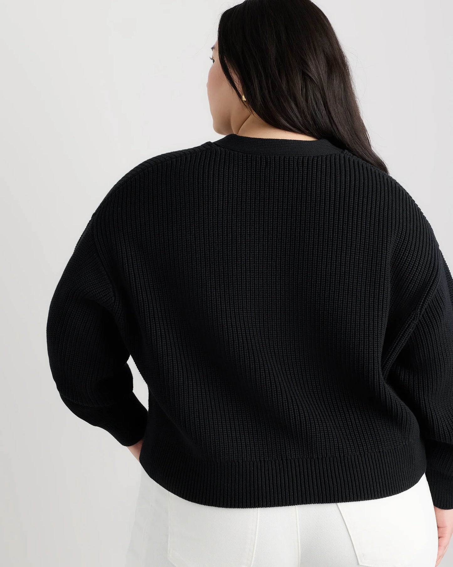 100% Organic Cotton Fisherman Boxy Cropped Cardigan - 1X / Black