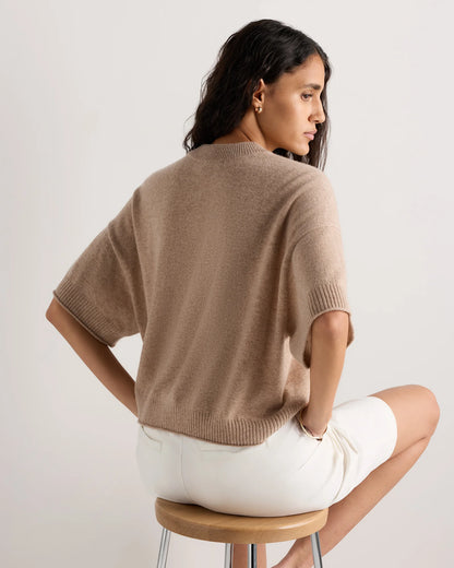 Mongolian Cashmere Cropped Oversized Tee - XS / Oatmeal
