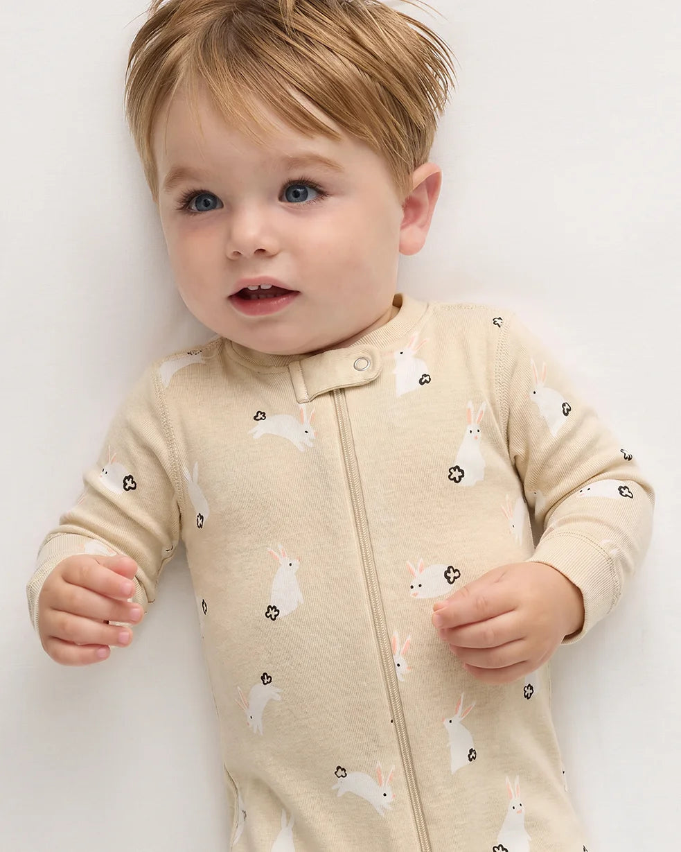 100% Organic Cotton One Piece Pajama - 0-3M / Navy Stripe