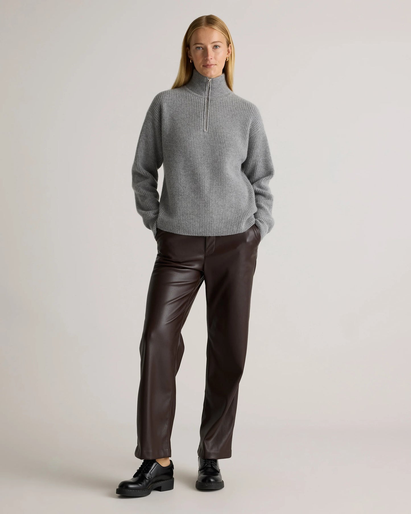 Mongolian Cashmere Fisherman Quarter Zip Sweater - XS / Ivory