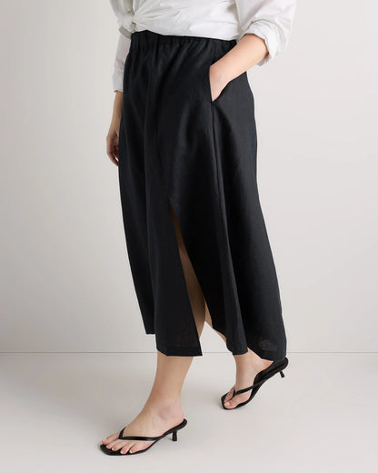 100% European Linen Maxi Skirt - 1X / Black