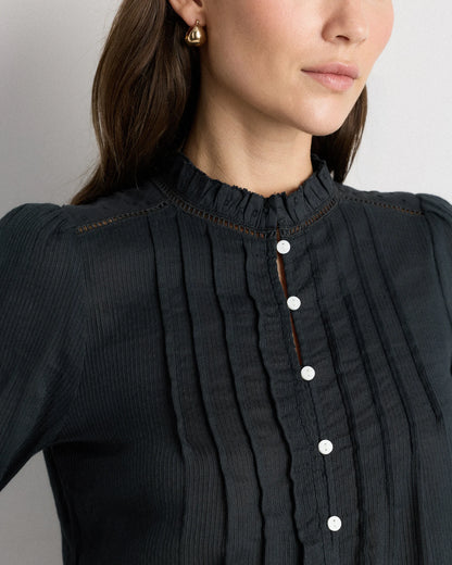 Organic Textured Cotton Peasant Blouse - XS / Pale Custard Yellow