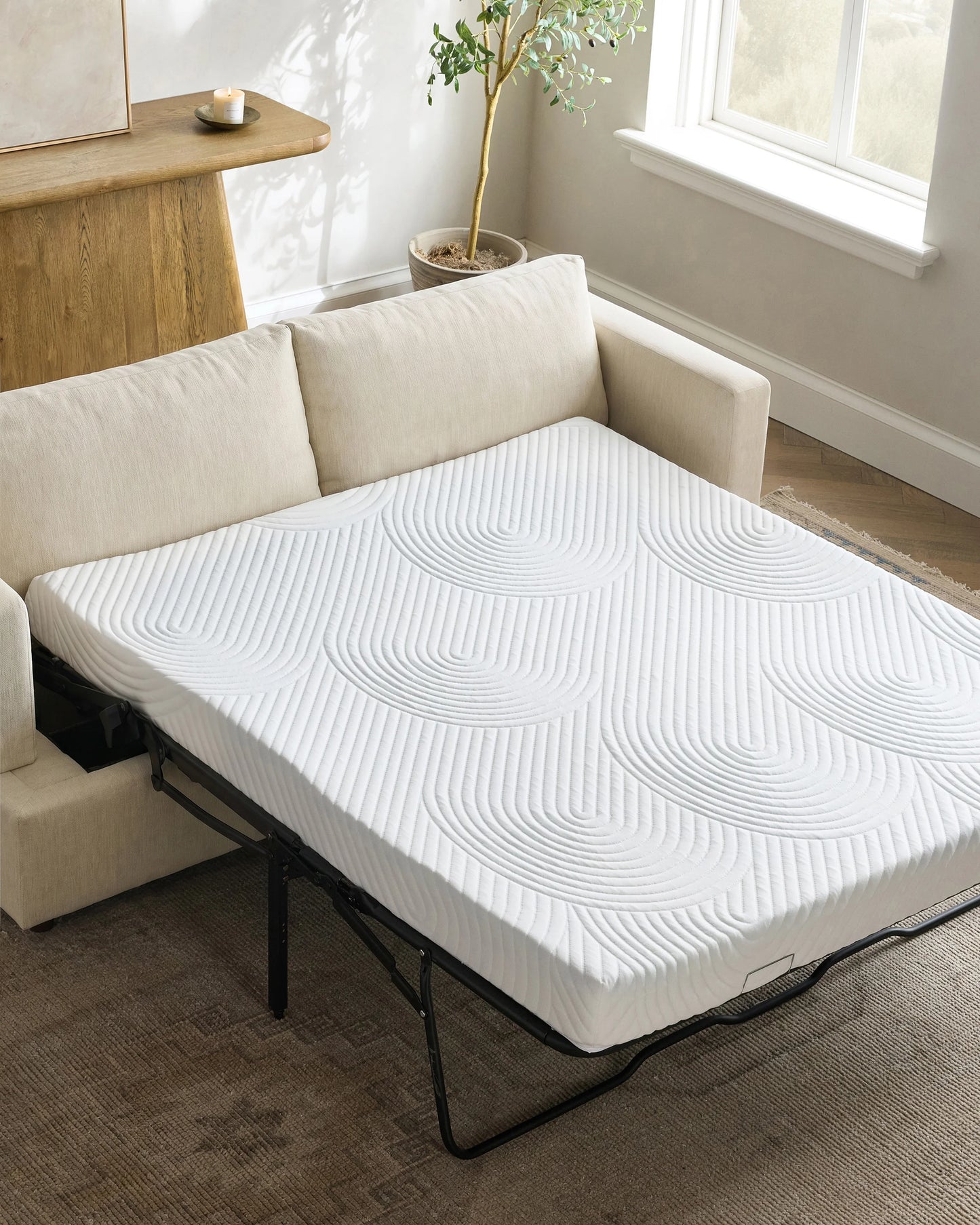Sierra Curved Arm Sleeper Sofa in Performance Basketweave - One Size / Flax