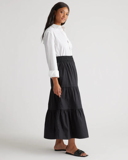 100% Organic Cotton Poplin Tiered Maxi Skirt - XS / Black
