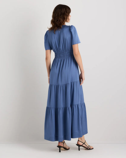 Washable Stretch Silk Tiered Maxi Dress - XS / Navy