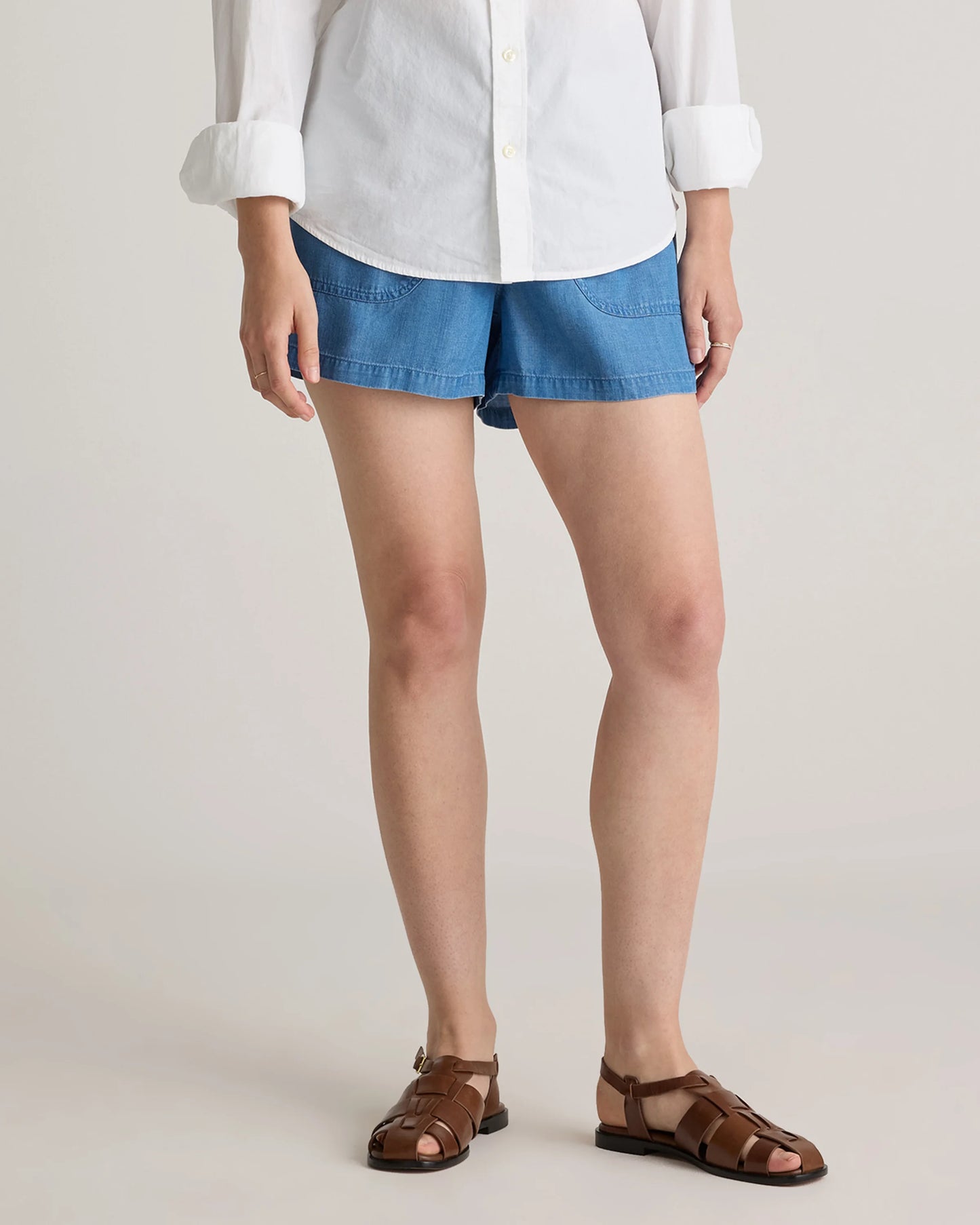 Pull-On Tencel Chambray Shorts - XS / Light Indigo