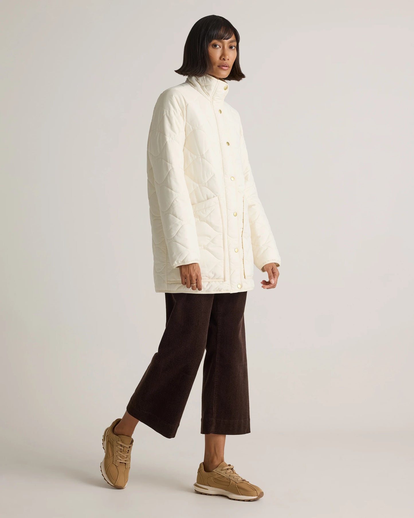 Featherless Quilted Long Puffer Jacket - XS / Silken White