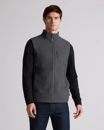 Softshell Fleece-Lined Full-Zip Vest - S / Heather Deep Navy