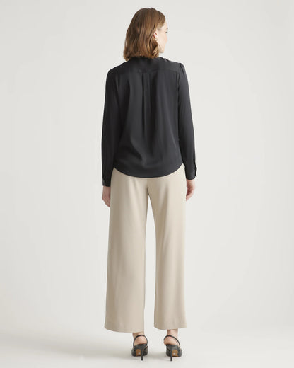 Washable Stretch Silk Tie Neck Blouse - XS / Moonstone Blue
