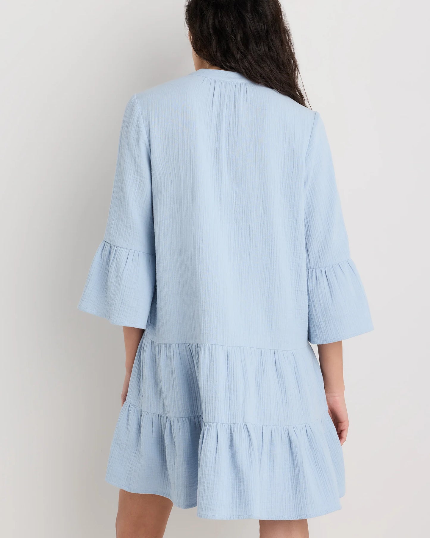 100% Organic Cotton Gauze Long Sleeve Tiered Mini Dress - XS / Amaranth Pink