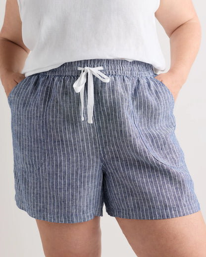 100% European Linen Shorts - 1X / Classic Mini Gingham