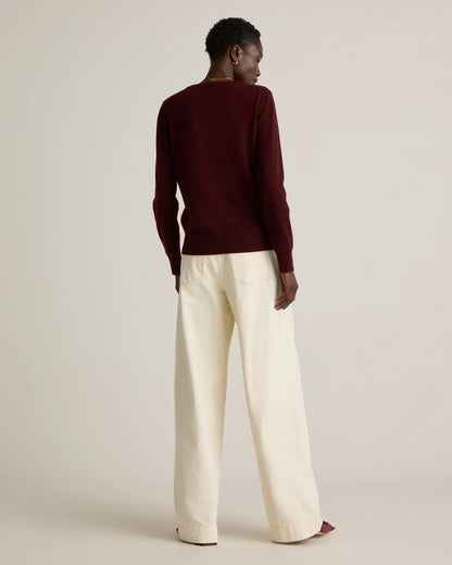 Mongolian Cashmere V-Neck Sweater - XS / Rich Burgundy