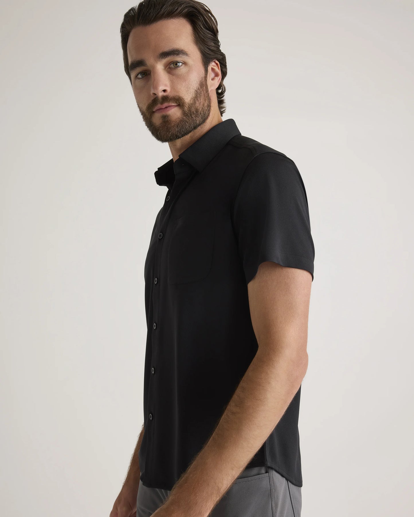 Commuter Stretch Pique Short Sleeve Button Down - S / Black