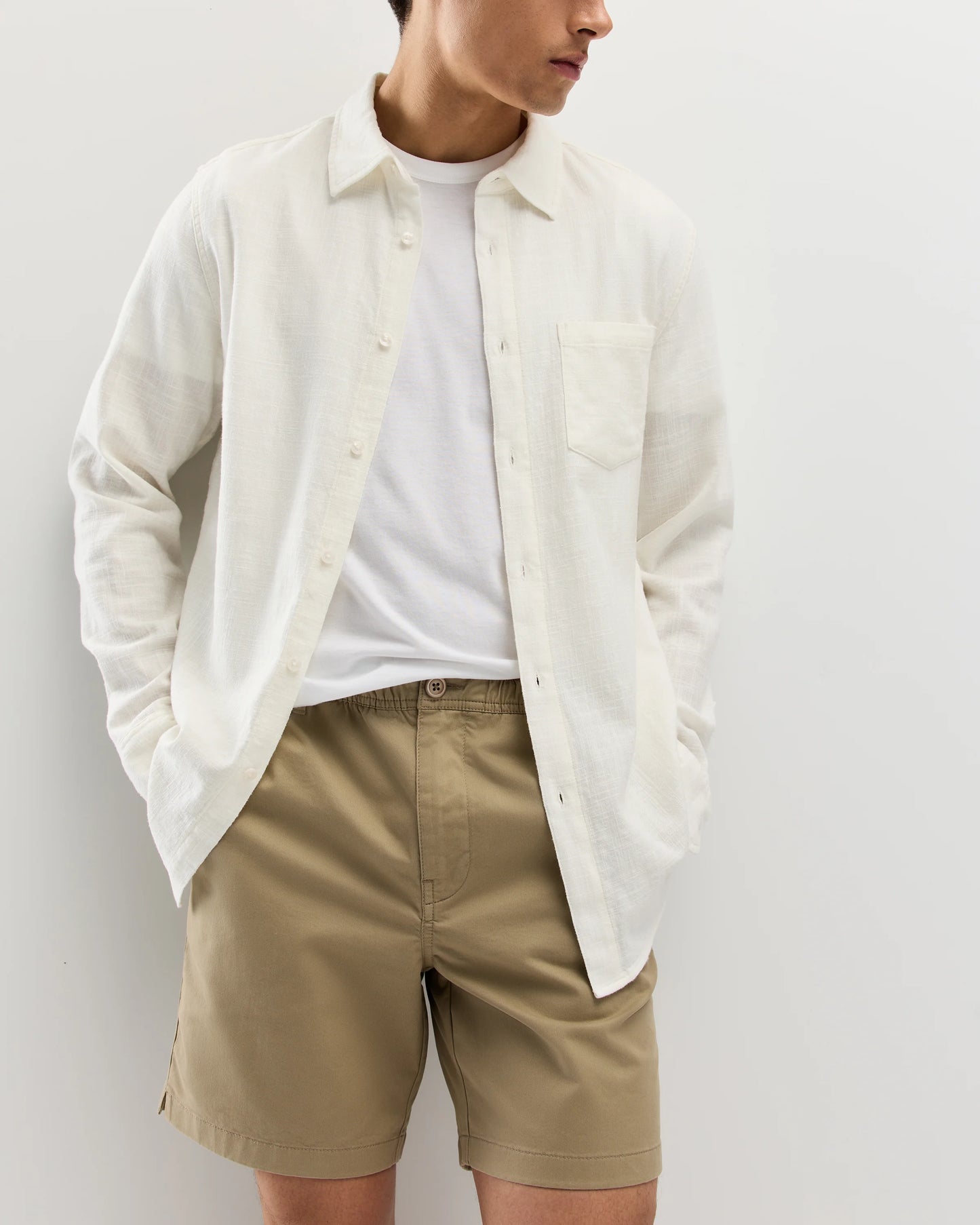 Organic Stretch Cotton Pull On Chino Shorts - 7" - XS / Sand Dune