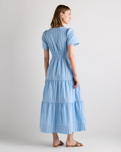 100% Organic Cotton Poplin Tiered Maxi Dress - XS / Riviera Blue Heirloom Floral