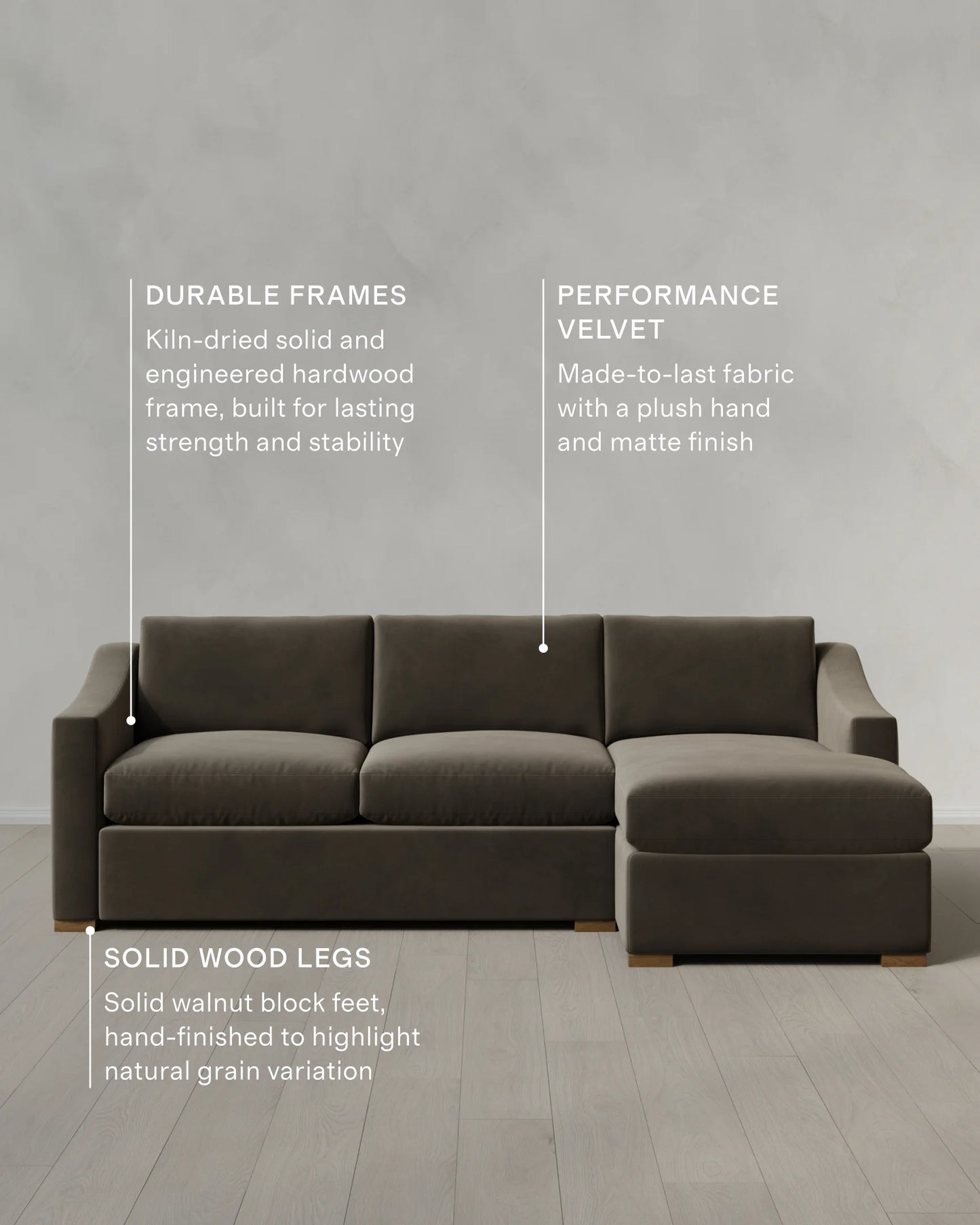 Hollis Slope Arm Chaise Sectional in Performance Velvet - 104" Right Arm / Spruce