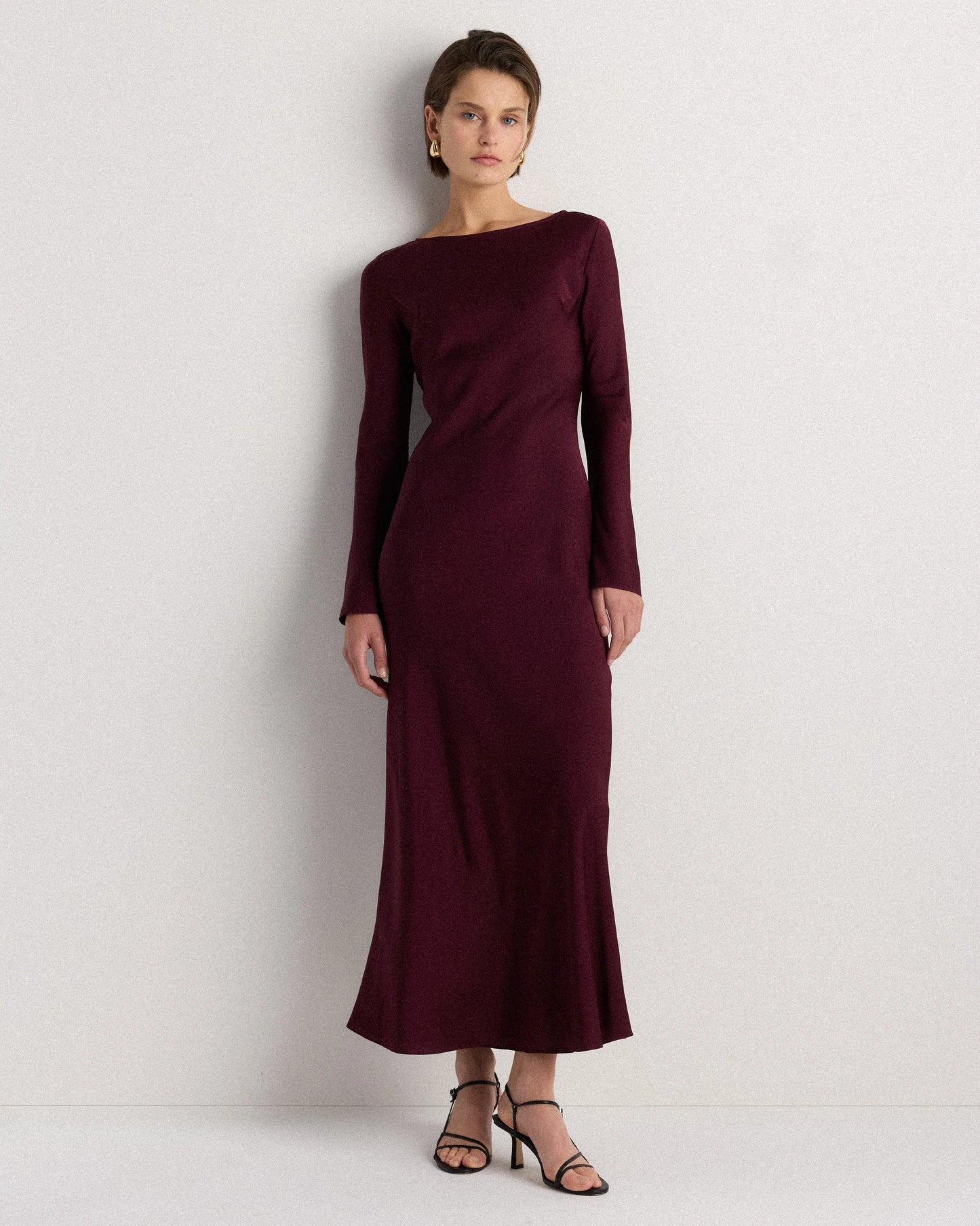 Washable Stretch Silk Long Sleeve Maxi Dress - XS / Wine Tasting Red