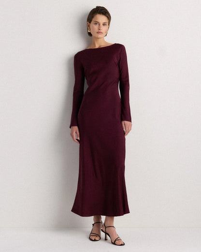 Washable Stretch Silk Long Sleeve Maxi Dress - XS / Wine Tasting Red