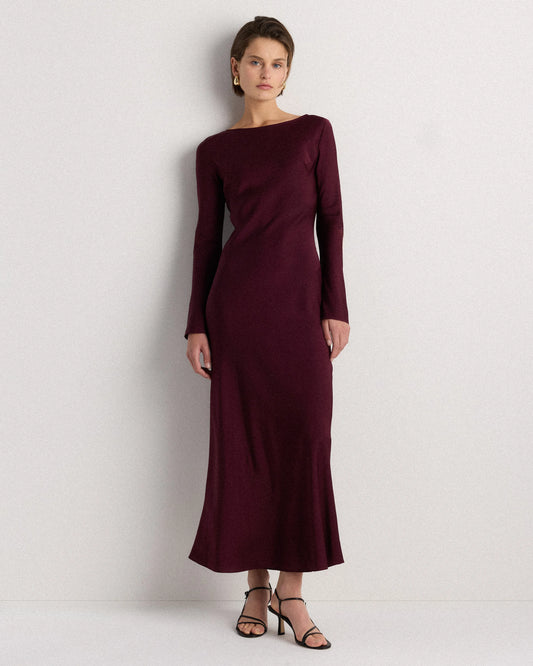 Washable Stretch Silk Long Sleeve Maxi Dress - XS / Wine Tasting Red