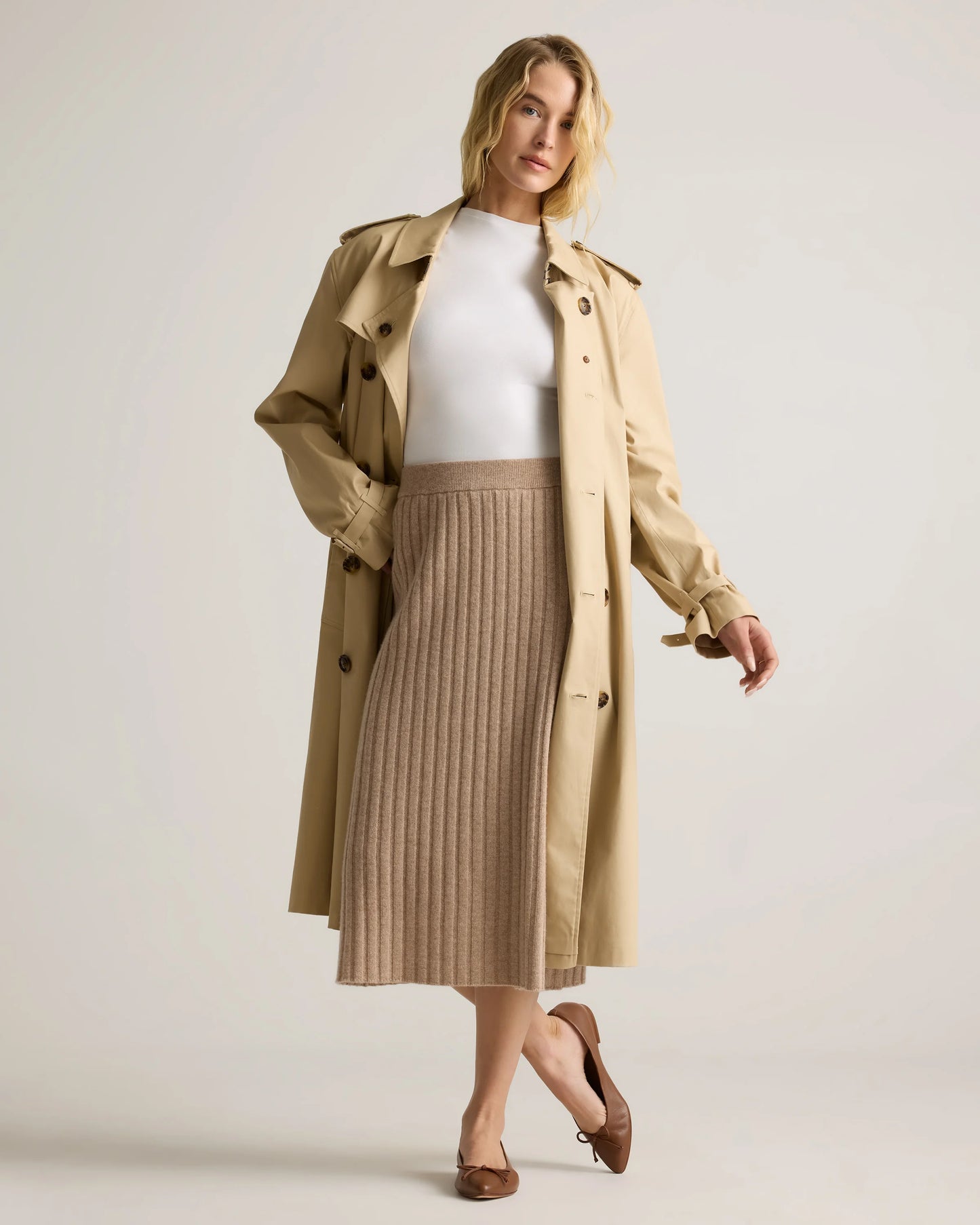 Mongolian Cashmere Midi Skirt - XS / Brown