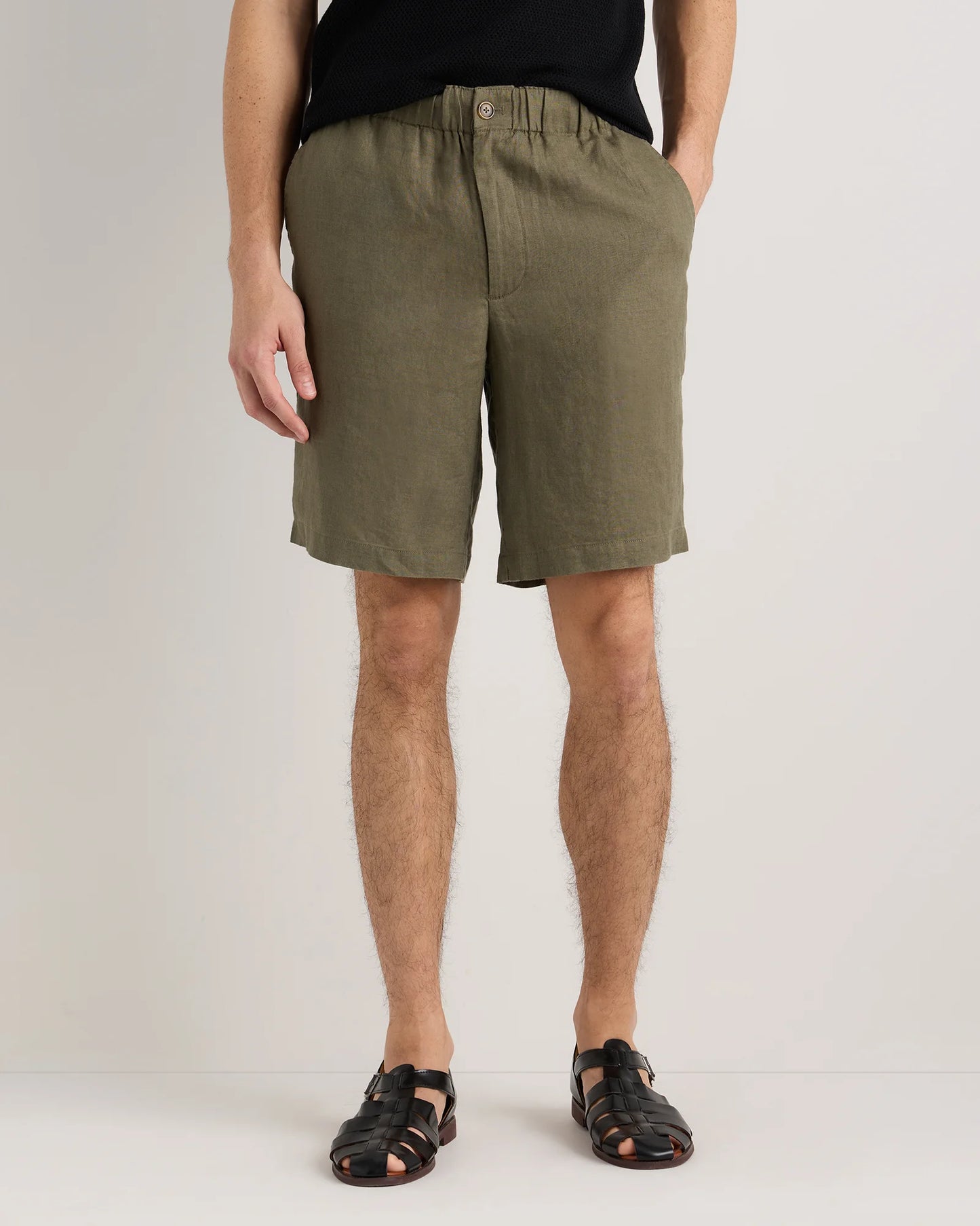100% European Linen Shorts - 9" - S / Black