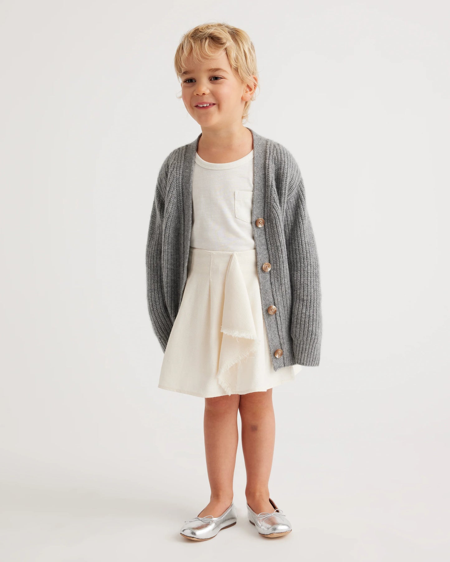 Washable Cashmere Oversized Fisherman Cardigan - 2T / Heather Grey