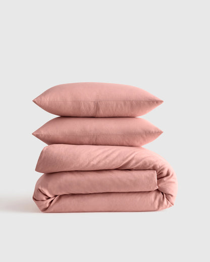 European Linen Duvet Cover Set - Twin / Peach
