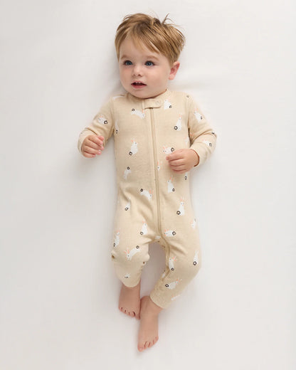 100% Organic Cotton One Piece Pajama - 0-3M / Navy Stripe