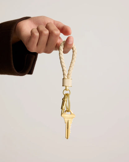 Italian Leather Braided Key Ring (2-Pack) - One Size / Black/Gold