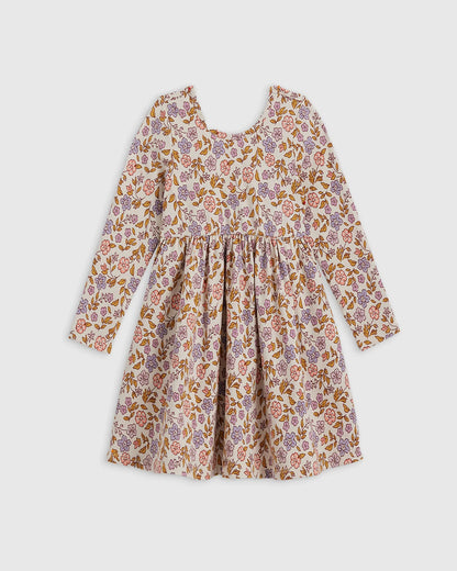 Organic Cotton Long Sleeve Skater Dress - 6 / Red Poppy Garden