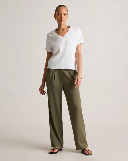 100% Organic Cotton Boxy V-Neck Tee - XS / Dusty Beige