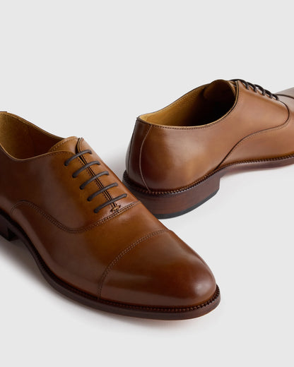 Italian Leather Cap Toe Oxford - 7 / Cognac