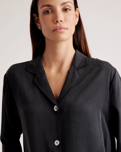 100% Washable Silk Pajama Long Sleeve Top - XS / Black