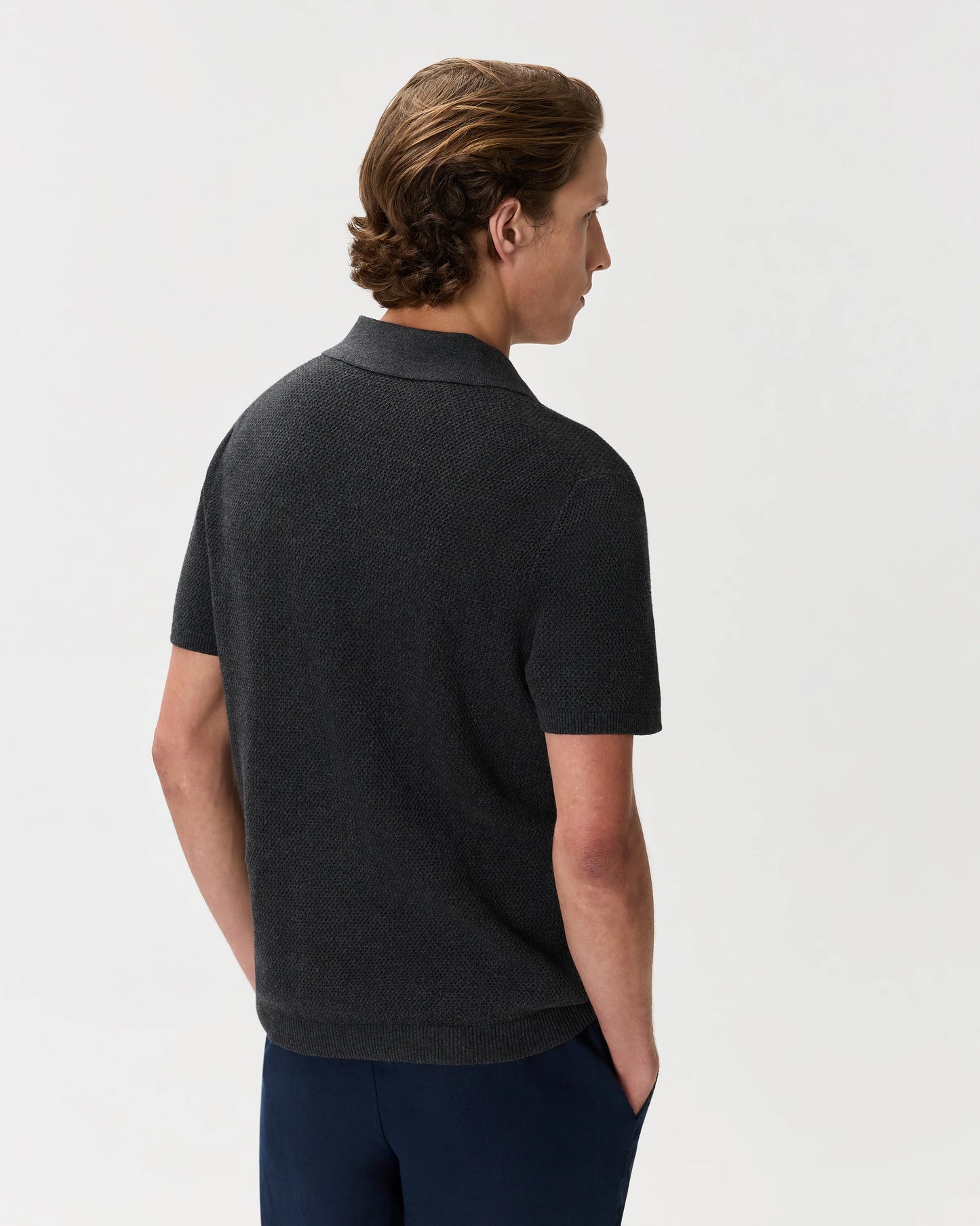 100% Organic Cotton Mesh-Stitch Sweater Polo - XS / Charcoal