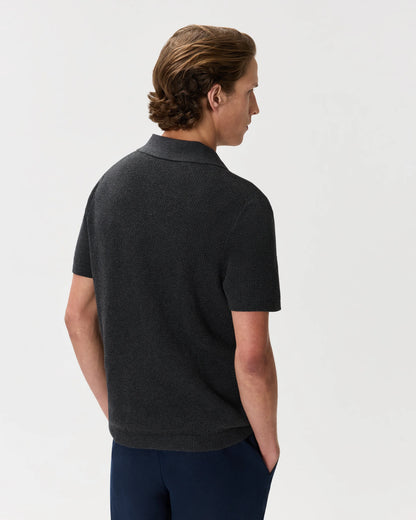 100% Organic Cotton Mesh-Stitch Sweater Polo - XS / Charcoal