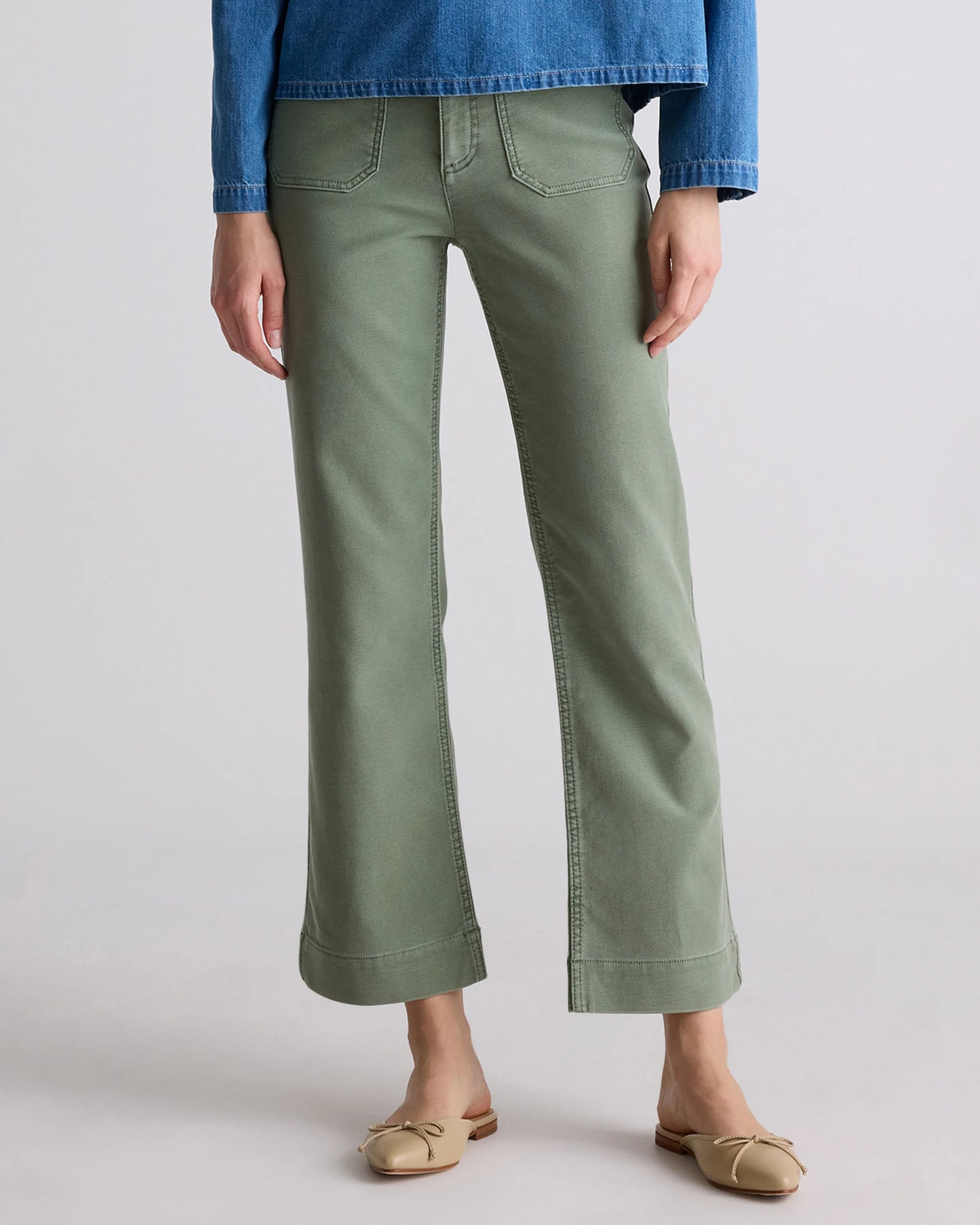 French Terry Wide Leg Pants - 0 / Bayberry Olive