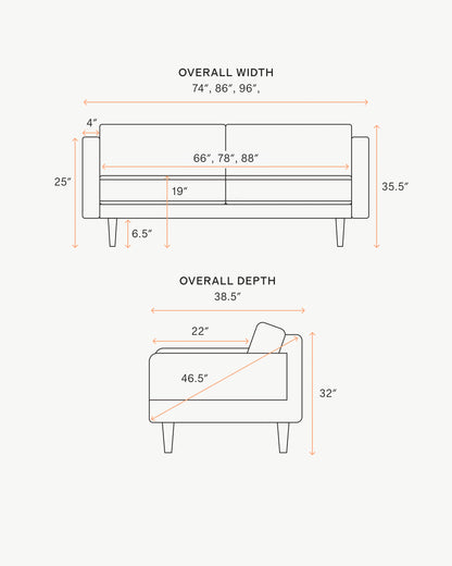 Atlas Midcentury Sofa in Performance Velvet - 6ft / Ivory