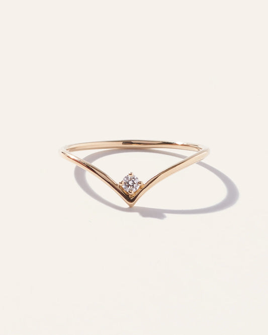 14K Gold Solitaire Diamond Chevron Ring - 4 / Yellow Gold