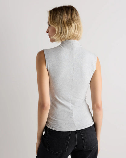Stretch Cotton Jersey Sleeveless Mock Neck Top - XS / Heather Grey