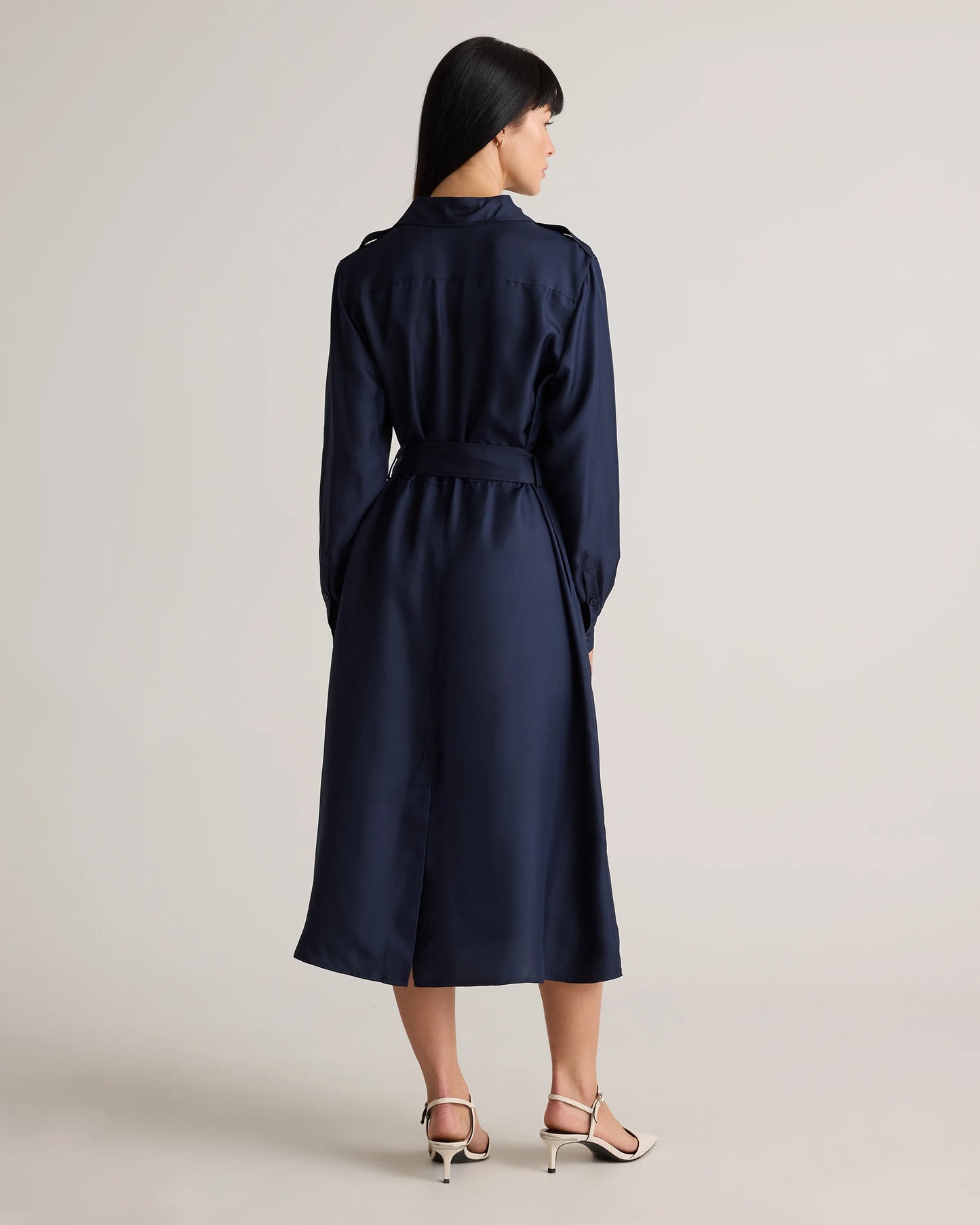 100% Silk Twill Utility Shirt Dress - XS / Hot Fudge