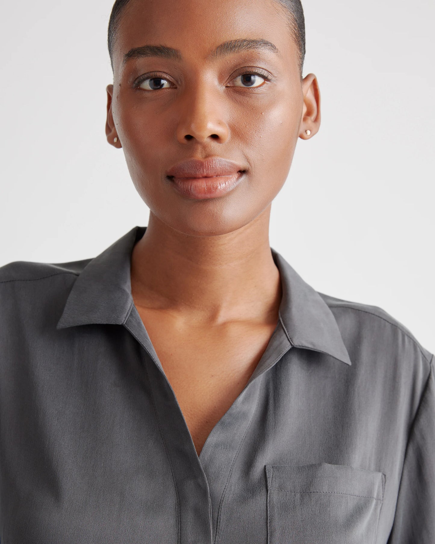 100% Washable Silk Pajama Button Up Top - XS / Charcoal