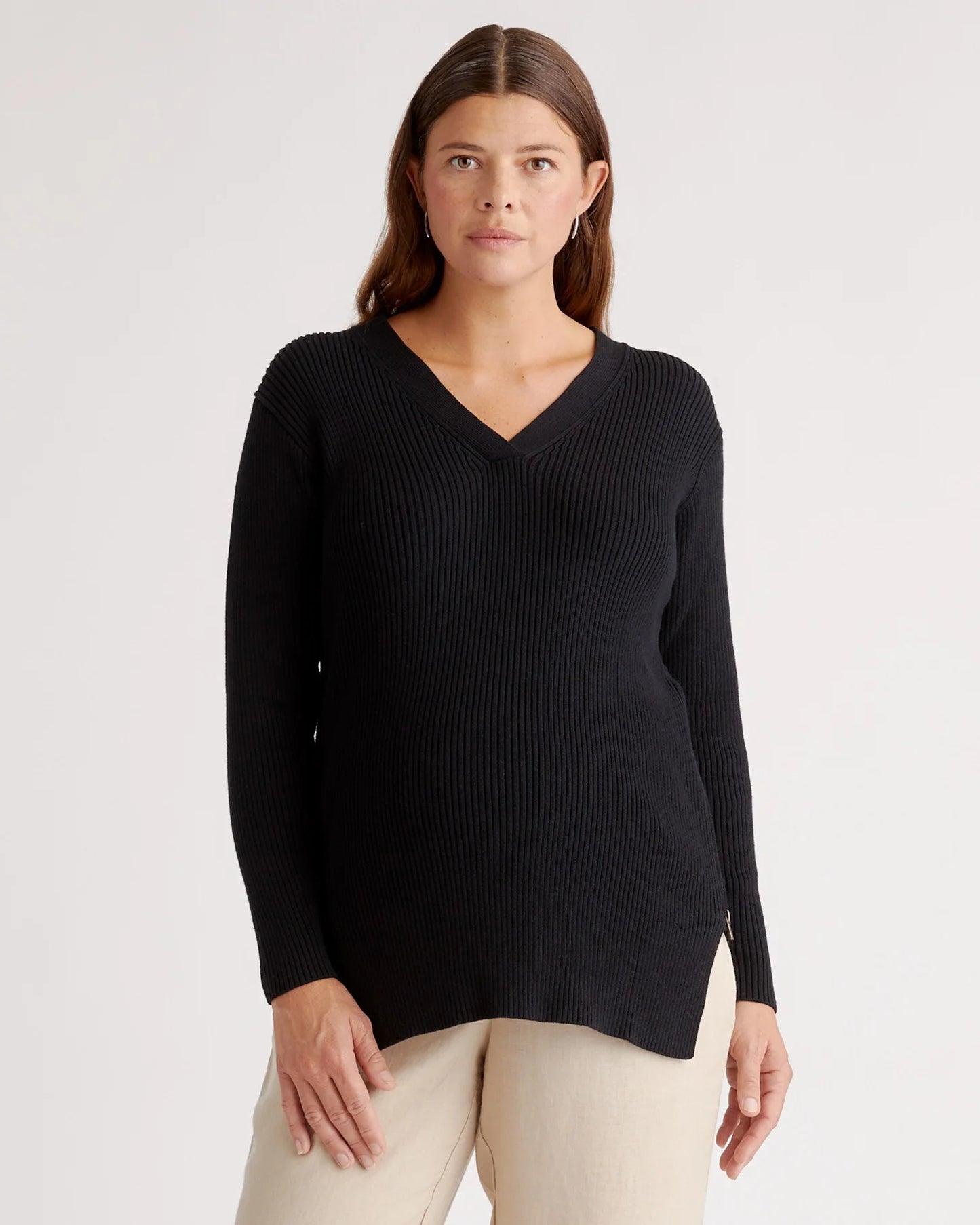 100% Organic Cotton Fisherman Side Zip Maternity & Nursing Sweater - XS / Black