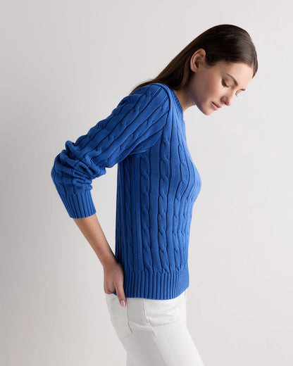100% Organic Cotton Cable Crewneck Sweater - XS / Sapphire Blue