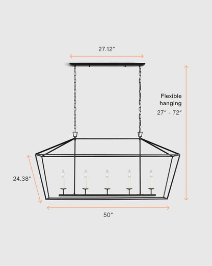 Traditional Steel Linear Lantern Chandelier - One Size / Brass