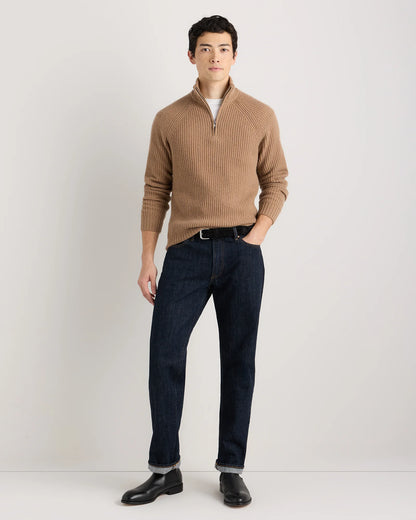 Mongolian Cashmere Fisherman Quarter Zip Sweater - S / Navy Marl