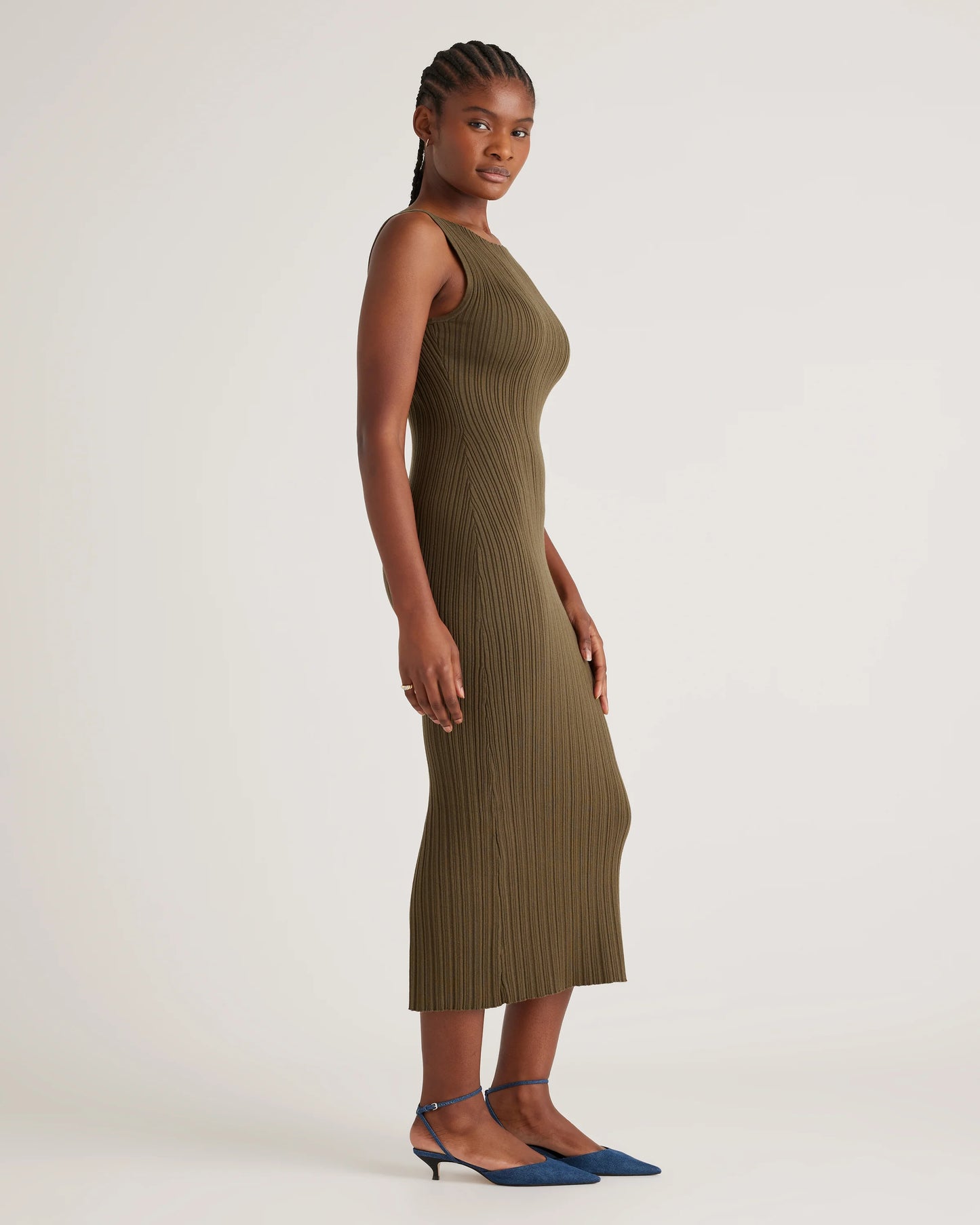 Cotton Cashmere Ribbed Sleeveless Midi Dress - XS / Heather Oatmeal
