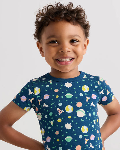 100% Organic Cotton Short Sleeve and Shorts Pajama Set - 2T / Navy Stripe
